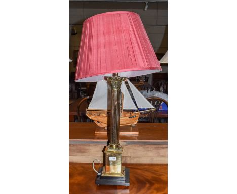 A modern brass corinthian column table lamp, including fittings 67cm