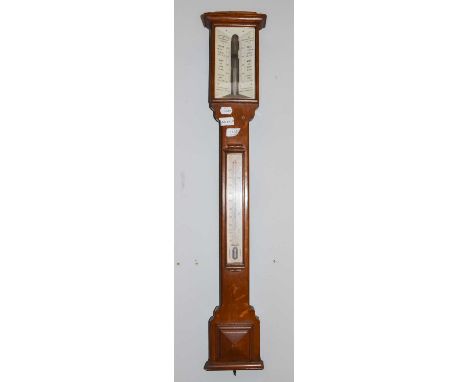 A Victorian oak stick barometer, circa 1870, the glazed ivory scale inscribed M. Pillischer, 88 New Bond Street, London, with