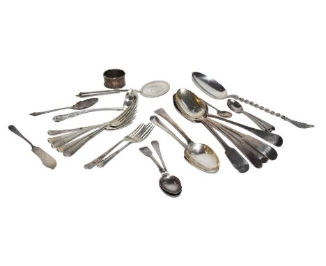 Silver flatware including two Danish silver serving spoons, Glasgow silver sauce ladle, seven various tablespoons from Edinbu