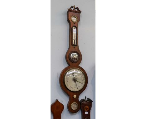 A mahogany inlaid wheel barometer signed S. Abatte, circa 1820; a mahogany wheel barometer signed Potts &amp; Sons, Leeds, ci