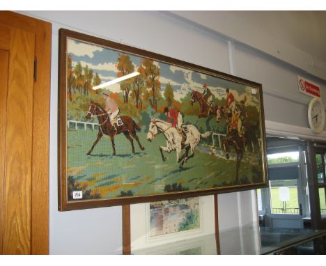 FRAMED HORSE RACING TAPESTRY