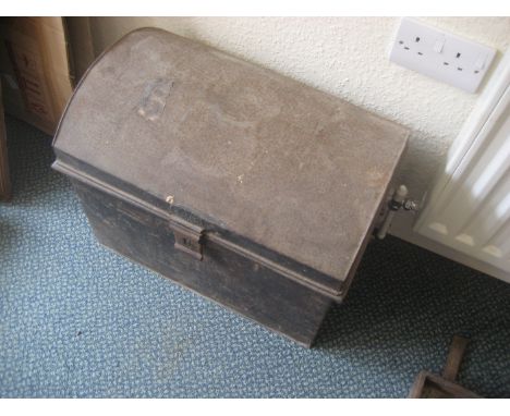 An early 20th metal "Bradford" trunk. Ex Shiptonthorpe Church, East Yorkshire. 