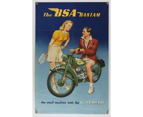 The BSA Bantam - Vintage advertising poster, printed in England, folded, 19 x 29 inches. 
