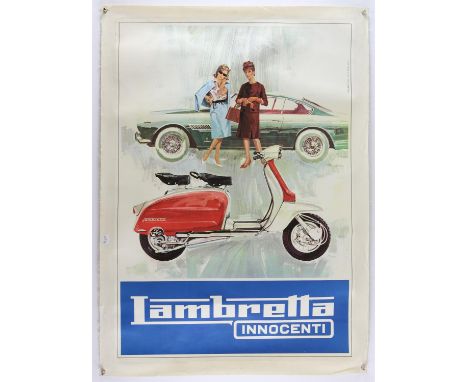 Lambretta Innocenti - Vintage 1960's advertising poster, printed in Italy, linen backed, 27 x 39 inches. 