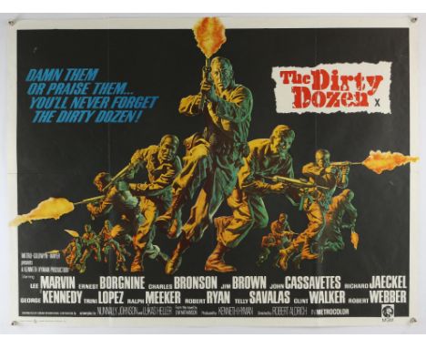 Dirty Dozen (R-1970's) British Quad film poster, War directed by Robert Aldrich, MGM, folded, 30 x 40 inches. 