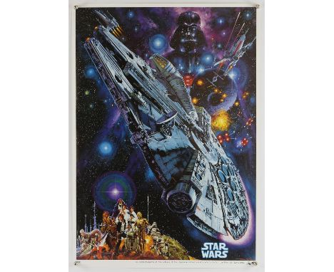 Star Wars (R-1982) Japanese B2 film poster, Science Fiction starring Mark Hamill & Harrison Ford, artwork by Noriyoshi Ohrai,