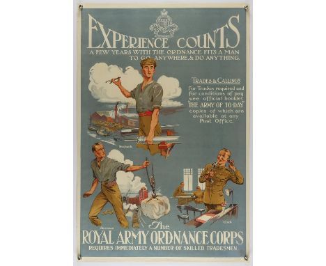 'Experience Counts' The Royal Army Ordnance Corps - Vintage poster, flat, 20 x 30 inches. 