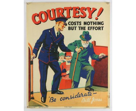 'Courtesy! Costs Nothing but the Effort Be Considerate' - Original Vintage information poster by Bill Jones, Printed in Engla
