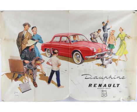 Three Vintage car posters - Austin A40, Ford Zephyr and Renualt Dauphine, rolled / folded, 30 x 40 inches (3). 