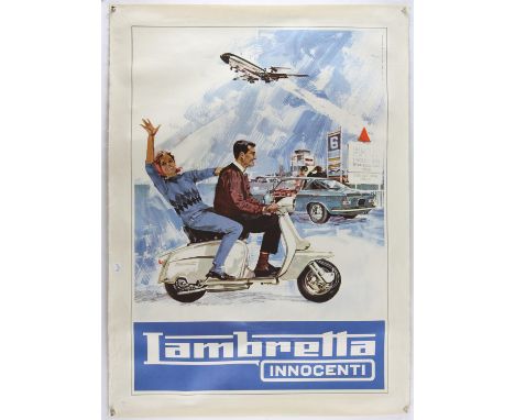 Lambretta Innocenti - Vintage 1960's advertising poster, printed in Italy, linen backed, 27 x 39 inches. 