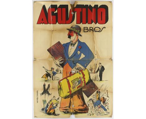 Circus - Agustino Bros - Vintage advertising poster, folded, 34 x 49 inches.  Provenance: From the W. E. Berry collection. 
