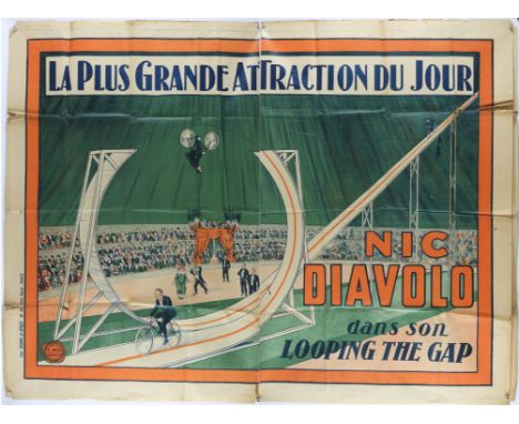 Circus - Nic Diavolo - Vintage advertising poster, folded, 47 x 62 inches.  Provenance: From the W. E. Berry collection. 