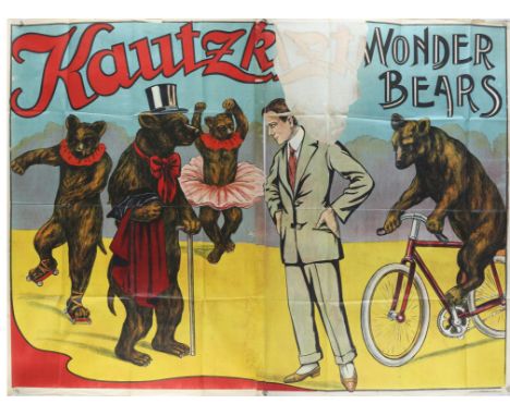 Circus - Wonder Bears - Vintage advertising poster, folded, 49 x 65 inches.  Provenance: From the W. E. Berry collection. 