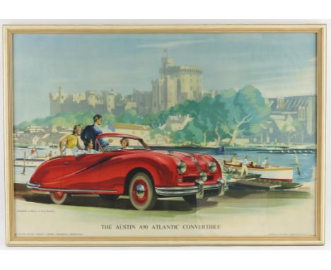 The Austin A90 Atlantic Convertible - Vintage advertising poster, printed in England, framed, 20 x 29 inches. 