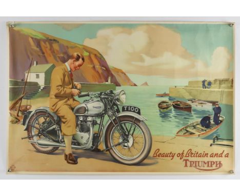 Beauty of Britain and a Triumph - Vintage poster printed by Morgan-Wells, rolled, 19.5 x 29.5 inches. 
