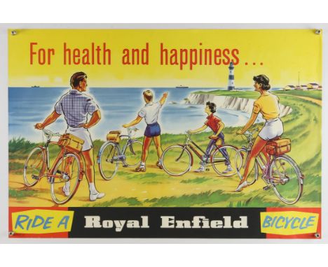 Original vintage advertising poster for Royal Enfield bicycle - For health and happiness... Ride a Royal Enfield Bicycle. Pri