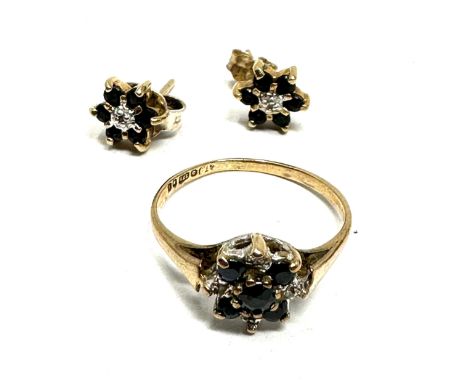 9ct gold diamond &amp; sapphire ring &amp; earrings set (2.1g) 