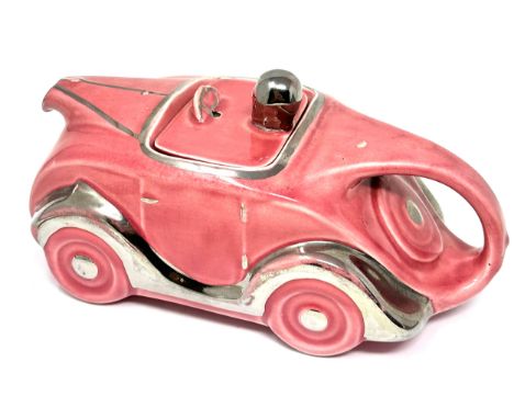 Art Deco Sadler Racing Car Teapot Pink &amp; silver Lustre Coach Line Reg No 820236 Scarce Tea Pot 