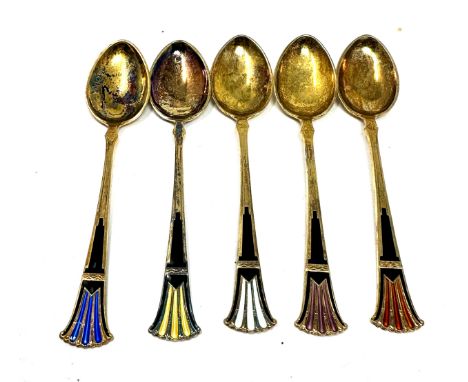 5 x .925 norne sterling enamel spoons 