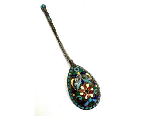 Antique Russian 84 Silver &amp; Champleve Enamel Spoon measures approx 14cm long 