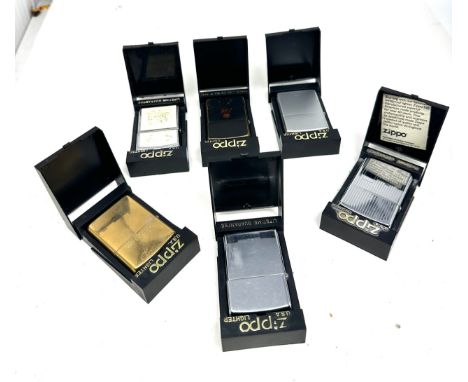 6 x Zippo Lighters Inc Vintage Chrome Brass Black Painted &amp; Scrimshaw Job Lot 