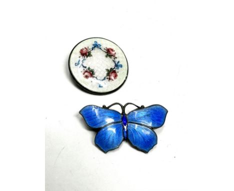 Two silver guilloche enamel brooches (9g) 