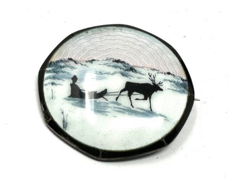 A silver enamel brooch by Aksel Holmesen, Norway (14g) 
