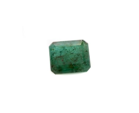 **CERTIFICATED UNMOUNTED EMERALD, rectangular step cut, weighing approximately 6.65 carats, with accompanying report from IDT