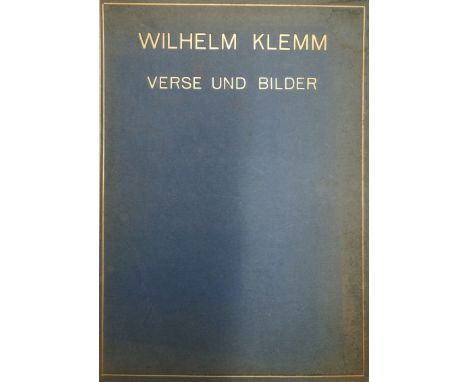 Klemm, Wilhelm. Verse und Bilder. 63 S. Mit 14 Abbildungen. 30,5 x 25 cm. Orig.-Halbpergamentband (Ränder fleckig und gebräun