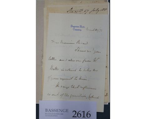England. - Palmerston, Henry Temple, Viscount, brit. Staatsmann und zweimaliger Premierminister (1784-1865). 3 eigh. Briefe m
