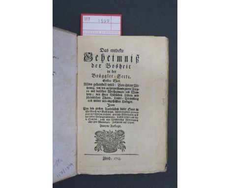 Kyburz, Abraham. Das entdeckte Geheimniß der Bosheit in der Brüggler Secte. Teil I (von 2). Allwo gehandelt wird: Von ihrem U
