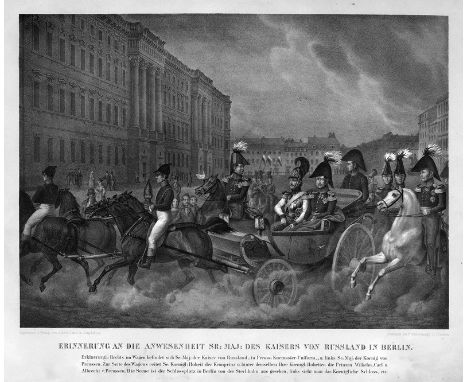 Berliner Stadtschloss. "Erinnerung an die Anwesenheit Sr. Maj. des Kaisers von Russland in Berlin". Lithographie. 40 x 48 cm.