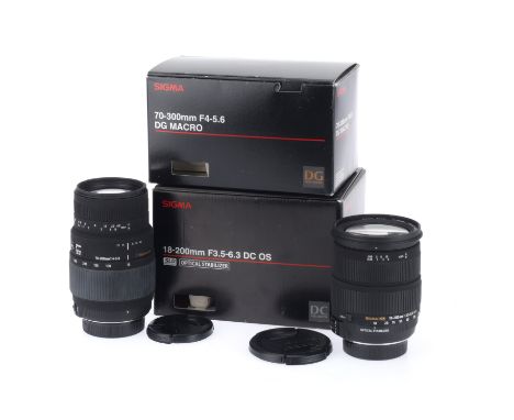 A Pair of Sigma Telephoto Zoom Lenses, comprising a Sigma f/4-5.6 70-300mm DG Macro Lens, barrel VG, optics VG, very light ha