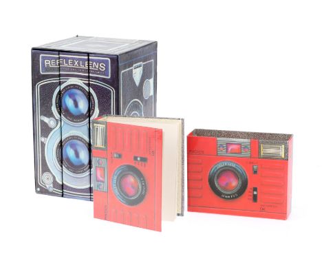 A Group of Photo Albums, unused photo albums, in the style of a TLR camera and a compact camera.