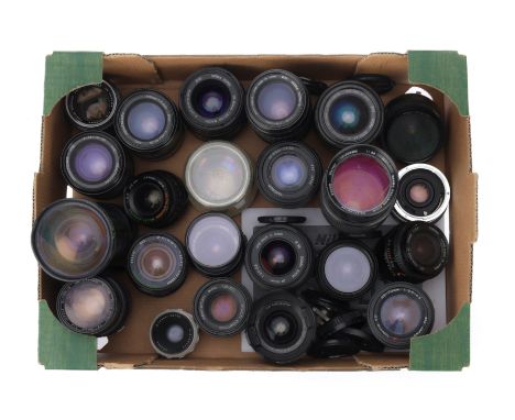 A Large Selection of 35mm Camera Lenses, to include a Carl Zeiss Jena f/4, barrel G, optics G, light fungus, a UV Topcor f/4 