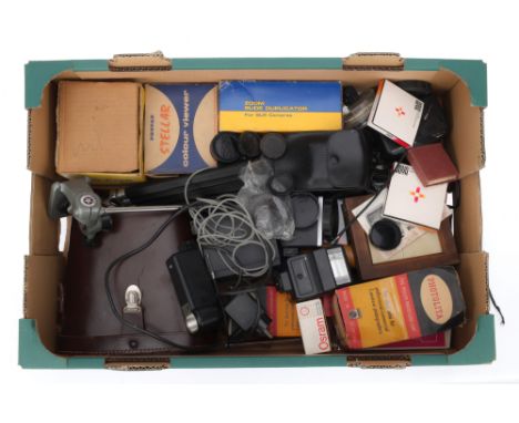 A Good Selection of Mixed Photographica, to include a small tripod, flashes, a slide duplicator, projector lamps, chargers an