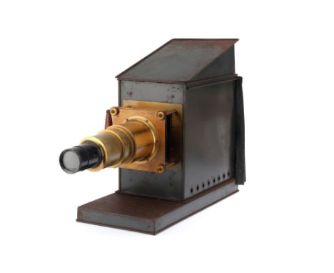 Large Tin Plate &amp; Brass Magic Lantern, English, c.1920, unsigned but very much in the style of Newton, tinplate body, wit