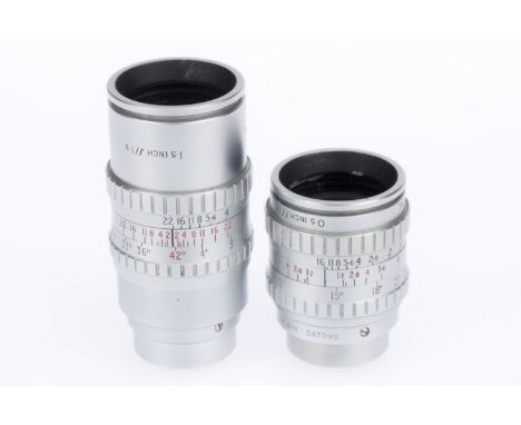 A Pair of Taylor, Taylor and Hobson Cine Projector Lenses, comprising a Serital f/1.9 1.5 inch, barrel VG, optics G with very