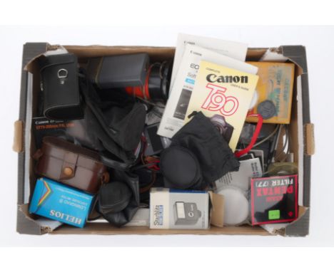 A Large Tray of Mixed Photographica, to include camera cases, flashes, releases, filters, some darkroom accessories, and many