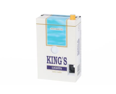 A 35mm Cigarette Pack Compact Camera, a promotional camera styled as a pack of "King's" cigarettes, body VG, 28mm fixed focus