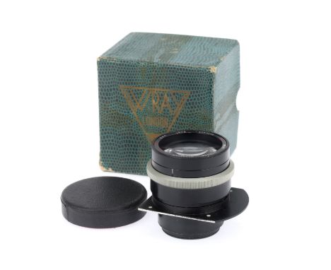 A Wray f/1 1 Inch Copying Lens, black, serial number 226298, barrel G, optics G with light cleaning marks, in maker's box.