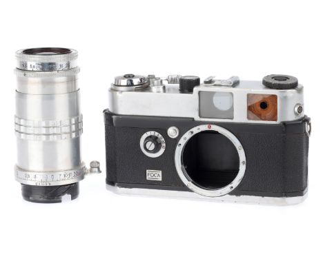 An O.P.L. Foca URC Rangefinder Camera, silver, serial number 1.000.528, body P-F, shutter curtains are slow, viewfinder glass