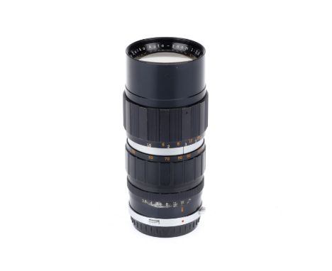 An Olympus Zuiko Auo-Zoom f/3.5 50-90mm Lens, black, serial number 109042, barrel VG, optics G, light dust and haze.