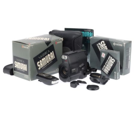 A Yashica Kyocera Samurai X3.0 Half Frame Automatic Camera, black, serial number 248402, body G, no eyecup, battery tested, p
