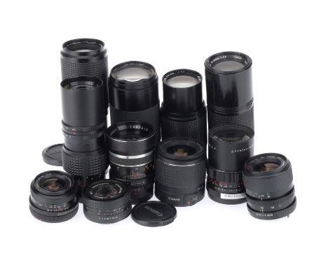 A Selection of Prime and Zoom 35mm Lenses, to include a Pentacon electric f/2.8 135mm, with moderate haze, a Pentacon f/1.8 5