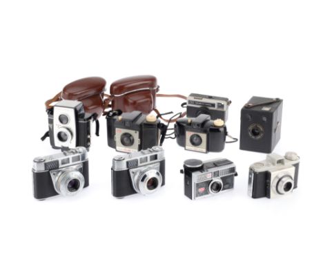 A Mixed Selection of Various Kodak Film Cameras comprising two Retinette IB 35mm cameras, a Popular Brownie Six-20 box camera