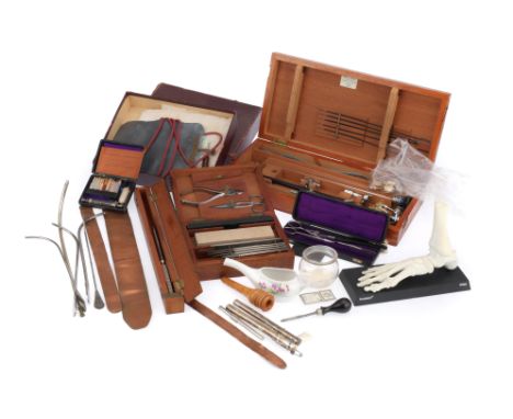 A Large Collection of Surgical &amp; Medical Items, including a mahogany case of instruments with a sharpening stone, a set o