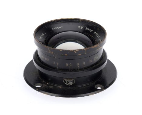 A Ross 5 inch Wide Angle Xpres Lens, black, serial number 141145, barrel G, some paint loss, optics F-G with light haze.