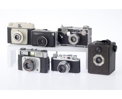 A Mixed Group of Cameras, comprising an Argus C3, jammed, a Kenilworth Model II, working, an Ilford Sporti 4, shutter not wor