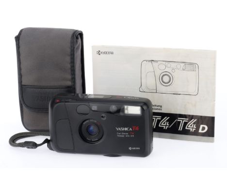 A Yashica T4 Compact Film Camera, with Carl Zeiss Tessar T* f/3.5 35mm lens, body, VG-E, powers up and appears to function, l